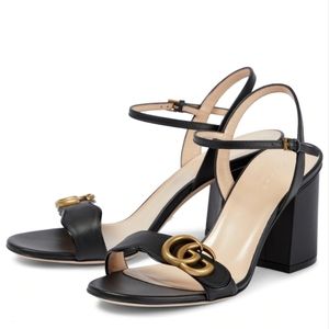 Gucci Marmont Leather Mid-Heel Sandals.